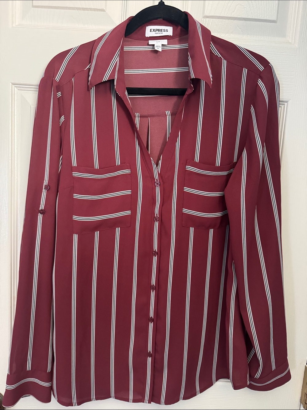 Express Burgundy Striped Button-Down Shirt